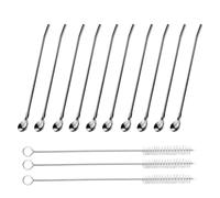 10 pajitas cucharas, pajita cuchara metal, pajita cuchara metal, pajitas de acero inoxidable, reutilizables, con 3 cepillos de limpieza, adecuadas para beber batidos de leche, batidos, café