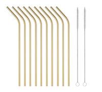 10 pajitas de acero inoxidable, pajitas reutilizables, juego de pajitas de metal doblado con 2 cepillos de limpieza (dorado, 8.5 pulgadas)