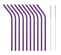 10 pajitas de acero inoxidable, pajitas reutilizables, juego de pajitas de metal doblado con 2 cepillos de limpieza (morado, 8.5 pulgadas)