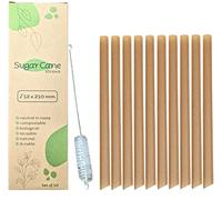 10 pajitas de caña de azúcar, reutilizables con cepillo de limpieza, punta, pajitas gruesas de Boba, juego de pajitas de 12 mm, aptas para todas las bebidas