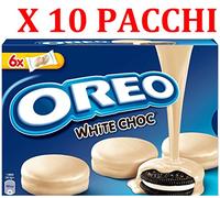 10 paquetes de galletas OREO WHITE CHOC de cacao con relleno de vainilla cubierto de chocolate blanco CAJA DE 10 PAQUETES
