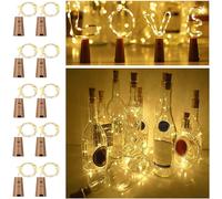 10 paquetes de luces de hadas de corcho de imitaci?n de cobre con forma de estrella para botellas de vino, luces de botella de color blanco c?lido que