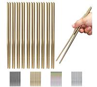 10 Pares de Palillos Dorados de Acero Inoxidable, Reutilizables, Con Revestimiento de Titanio, Antideslizantes, Aptos Para Lavavajillas, 8,9 Pulgadas