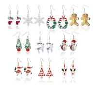 10 Pares de Pendientes Navidad, Pendientes Navideños Divertidos Regalo Joyería Navidad para Mujer Niña Niños, Acero Inoxidable Pendient-es de Papá Noel y Copos de Nieve