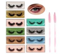 10 Pares De Pestañas Postizas, 2 Cepillos Para Pestañas, Pestañas Gruesas De Moda, Pestañas Delgadas Y Esponjosas, Pestañas Góticas, Pestañas Adhesivas Reutilizables