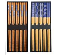 10 Pares Palillos Japoneses de Madera Maciza, Multicolor Reutilizables Palillos Lavables en Lavavajillas, Palillos Naturales Chinos con Diseño, 22,5 cm