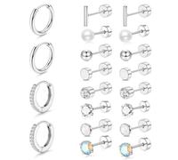 10 Pares Tragus Pendientes Pequeños Aros Juego 316L Surgical Steel Stud Earrings Hypoallergenic Acero Quirurgico Cartilago Pendientes Piercing Planos Pendientes Acero Quirurgico Mujer Circonita