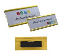 10-pc Aluminio Placa con nombre dorado anodizado De Metal, Tamaño 65x22 mm o 72x32 mm, imán Fijación magnética, Nombre, para la ropa, etiquetado fácil, Diseño propio Incluso revender Metal ligero - 72 x 32 mm