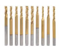 10 Pcs 3 - Flute End Mill, Tungsten Steel Milling Cutter with Ti Plating, Round Shank CNC Machining Tool for Wood Acrylic Plastic PCB, 3.175 mm Shank Diameter, 40 mm Length