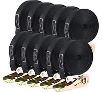 10 Pcs 800kg Cinchas de Amarre Carraca,6m de Largo y 25 mm,Cinchas Correa de Amarre,Eslingas de Carga, Cinta de Amarre con Trinquete,para Baca Coche, Surf, Bici, Kayak, Moto Resistente,Negro