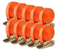 10 Pcs 800kg Cinchas de Amarre Carraca,6m de Largo y 25 mm,Cinchas Correa de Amarre,Eslingas de Carga, Cinta de Amarre con Trinquete,para Baca Coche, Surf, Bici, Kayak, Moto Resistente,Naranja