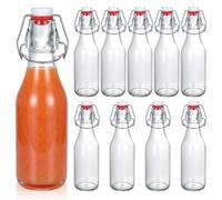 10 Pcs botella agua cristal 250 ml, botes de cristal con tapa, botella de agua cristals con tapa abatible tapón hermético, para limonada, aceite, vinagre, agua y bebidas