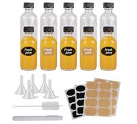 10 Pcs Botes de Cristal Pequeños, 60ml Mini Botella de Cristal Kit Botes Cristal Pequeños con Embudo, Etiquetas y Pluma, para Shot de Jengibre, Whisky, Especias y Mermelada