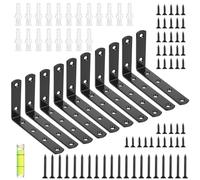 10 Pcs Escuadras para Estanterias, Soporte Estanteria Pared de Metal, Soportes para Estantes Negros, Soporte Baldas Pared, Soportes Estanterias en Forma de L Flotantes de 90 Grados(125 x 75 mm)