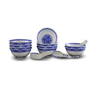 10 pcs Fine porcelana azul y blanco Patrn de arroz tazones de cereales tazones de arroz con 10 cucharas de porcelana gratis Jingdezhen China