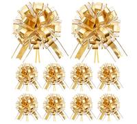 10 Pcs Gros Noeud Cadeau Or, Ruban Doré Organza 6,4x170cm, Grand Noeud Voiture Mariage Automatique, Decoración Voiture Mariage, Anniversaire, Noël, Emballage Cadeau Facile à Tirer and Rapide à Former