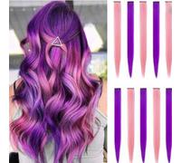 10 PCS Hair Extensions Clip in, 22 Inch Colored Hair Extensions Party Highlights Long Straight Synthetic Hairpieces for Women Cosplay (5PCS grape purple+5PCS pink)