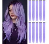 10 PCS Hair Extensions Clip in, 22 Inch Colored Hair Extensions Party Highlights Long Straight Synthetic Hairpieces for Women Cosplay (10PCS-Purple)