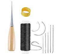 10 pcs Kit de Costura para Cuero,Juego de Costura de Cuero,Hilo para Coser Cuero,Kit de Artesania Cuero,Aguja,Punzón,Dedal,para Reparación de cuero