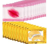 10 Pcs Mascarilla Labial & 10 Pares Oro 24K Parches Ojos Bolsas y Ojeras, Máscaras Labios Colágeno Cristal, Under Eye Patches, Antiarrugas, Anti Edad, Hidratación Labial Intensa, Para Labios Suaves