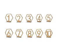 10 PCS Números de Mesa de Madera Tarjeta de Mesa de Boda con Soporte Resistente, Número de Mesa Hueco Hexagonal, Números de Madera Tarjetas de Lugar con Base de Soporte Decoraciones(Números 1-10)