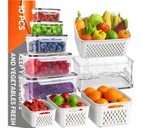 10 PCS Organizador Nevera Transparente, Filtrable Contenedores de Bayas, Organizador Frigorifico, Ideales para Lavar, Recipientes Herméticos para Alimentos, Organizadores Nevera, Tupper Fruta (L)