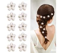 10 Pcs Perla Pequeña Pinza Horquilla, Mini Pinzas para el Cabello con Perlas y Forma de Flor, Sujeción Metálica para Niñas, Chicas y Mujeres