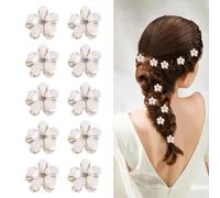 10 Pcs Pinza Mini Para El Pelo Con Forma De Flor, Clip De Garra Pequeño Floral Para Cabello, Pinza Decorativa Tipo Horquilla Para Recoger Flequillo Y Mechones, Para Niñas Chicas Mujeres, Blanco