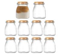 10 Pcs Tarros de Vidrio 200ml, Botellas de Vidrio con Tapón de Corcho, Botes de Conservas de Cristal, Frascos de Vidrio Vasos Yogurtera con Tapa Hermética, Tarros de Conservación para Especias Pudín