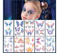 10 pegatinas de caras de mariposa, pegatinas temporales de tatuajes de cielo estrellado brillantes y coloridos para niños, pegatinas de fiesta con efecto degradado