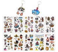 》10 Pegatinas De Tatuajes De Piratas, 2 Colgantes De Piratas, Pegatinas De Tatuajes De Joyas Para Brazos, Pegatinas De Tatuajes Para Niños