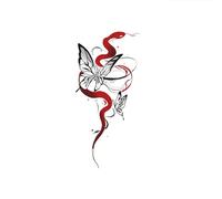 10 Pegatinas De Tatuajes Temporales De Serpiente Y Mariposa De Color Rojo Oscuro Para Brazos