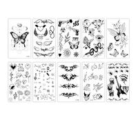 10 pegatinas de tatuajes temporales negros, con diseños de letras pequeñas, lunas, corazones y mariposas. Adecuados para mujeres, hombres y adultos. Snake Flower Room. Resistentes al agua.