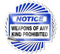 10 pegatinas para coche con texto en inglés "Notice Weapons of Any Kind Prohibited", 10 unidades, para autos, broma, para adultos (12 x 18 cm)
