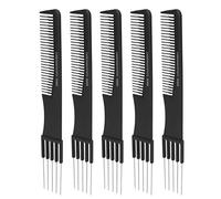 10 Peines de Elevación de Carbono con Punta de Metal, Peines para Espalda, Herramientas de Peluquería, Color Negro
