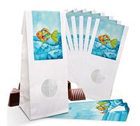 10 pequeñas bolsas de papel con ventana y Pergamino de alfombrilla de 7 x 4 x 21,5 cm + 10 Azul Turquesa arco iris de pescado Schön dass du da bist Pegatinas 5 x 15 cm del paquete de Give Away