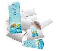 10 Pequeño regalo Cajas aspecto de madera color blanco 14,5 x 10,5 cm aprox. 3 cm altura + 10 Azul Turquesa arco iris de pescado Schön dass du da bist Pegatinas 5 x 15 cm del paquete de Give Away