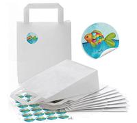 10 petits sacs cadeaux arc-en-ciel papier blanc de poisson bleu turquoise avec anse + sol 18 x 8 x 22 cm + 24 Autocollants ronde - Emballage de Give Away Petit cadeau enfants