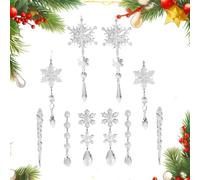 10-Piece Crystal Icicle & Snowflake Ornaments - Acrylic Christmas Tree | 3D Light Refraction Sparkling Halo Effect, Shatterproof PVC & Anti-Static Design, Adjustable Hangers, For Holiday Trees