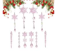 10-Piece Crystal Icicle & Snowflake Ornaments - Acrylic Christmas Tree | 3D Light Refraction Sparkling Halo Effect, Shatterproof PVC & Anti-Static Design, Adjustable Hangers, For Holiday Trees
