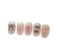 10 Pieces Pink Bow Blush Handmade Wear Fake Nail Princess Style Short Press On Nails Manicura Bricolaje(S)