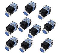 10 piezas 1 interruptor de botón de encendido y apagado, interruptor de botón de cabeza plana con bloqueo automático de 22 mm, interruptor de botón de control de circuito (Azul)