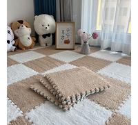 10 Piezas 12" X 12" Tapete De Espuma De Rompecabezas De Felpa Con Borde, Alfombra Cuadrada Entrelazada Alfombra De área Esponjosa, Tapete De Juego Antideslizante Para Dormito(Color:Café claro +Blanco)