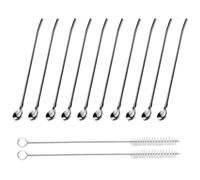 10 Piezas 2 in 1 Pajitas y cucharas con 2 Cepillos limpieza,22cm Pajitas de acero inoxidable,Reutilizables Pajitas y cucharas,Largas Cucharas Pajitas,para Batidos, café