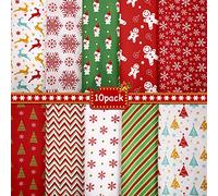 10 Piezas 50 x 50 cm Tela de algodón navideña Cuadrados de Tela Acolchada Retazos de Tela precortados para Acolchado DIY para Manualidades de Costura de Navidad