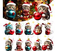 10 Piezas Adorno Navidad Gato,Adornos Arbol Navidad,2D Adornos Navidad-Adornos Colgantes Acrílicos-Decoración Arbol de Navidad para Decorar Ambientes con Temática Festiva