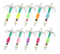10 Piezas Anzuelos de Cebo para Pesca Brillo Nocturno, 12 Garras | Acero al Carbono y Pvc, Reemplazo Fácil, para Pulpo y Sepia, Colores Aleatorios Color Aleatorio