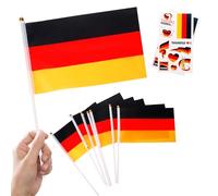 10 Piezas Banderas Pequeñas de Alemania con Palo & 2 Tatuajes, Mini Bandiera alemana de Mano con Varilla para Mundial Fútbol 2026 Unidad Alemana Olimpiadas Desfile Decoración Adornos Fiesta