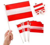 10 Piezas Banderas Pequeñas de Austria con Palo & 2 Tatuajes, Mini Bandiera austríaca de Mano con Varilla para Mundial Fútbol 2026 Fiesta Nacional Olimpiadas Desfile Decoración Adornos
