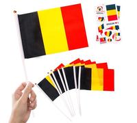 10 Piezas Banderas Pequeñas de Bélgica con Palo & 2 Tatuajes, Mini Bandiera belga de Mano con Varilla para Mundial Fútbol 2026 Fiesta Nacional Olimpiadas Desfile Decoración Adornos Fiesta